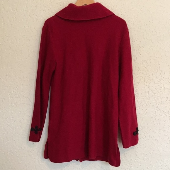 Lauren Hansen studio red 100% wool coat with black closers - Picture 8 of 11